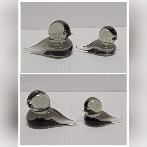 Reijmyre Glasbruk Sweden Smokey Gray Crystal Glass Bird Figurines Set Of 2 - Picture 3 of 9